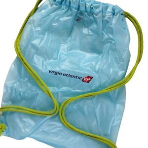 Vtg‎ Virgin Atlantic Amenity Bag FIRST CLASS Blue Vinyl Yellow String